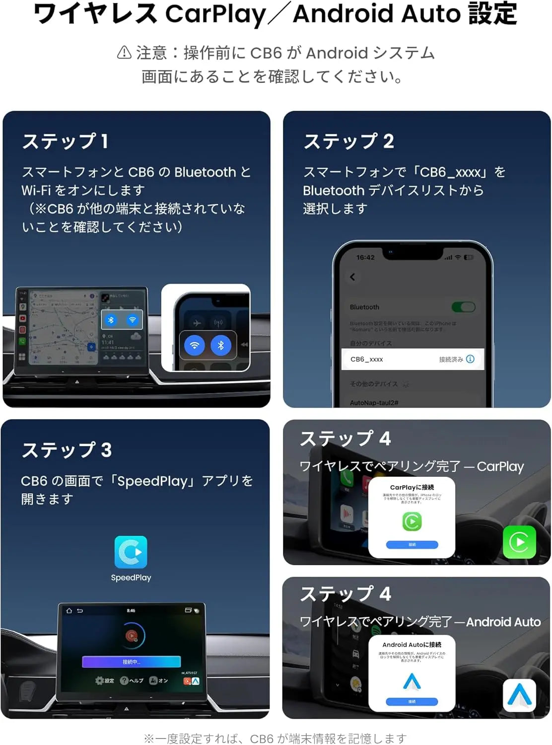 ATOTO CB6 ワイヤレスCarPlayとAndroid Autoアダプター、インテリジェントAI音声ドングル、GPSつきワイヤレスCarPlay AIボックス、デュアルBluetooth内蔵、4GB+64GB、多くのアプリ対応、プラグアンドプレイ、ブラック