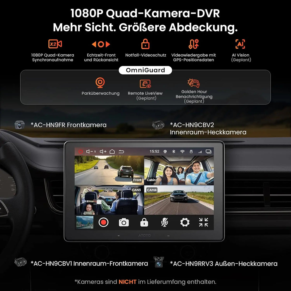 ATOTO V10G110OC 10,1 Zoll Android Autoradio 1DIN & 2DIN, 6GB+128GB, Wireless CarPlay & Android Auto, 4G LTE/WiFi, GPS Navi, Bluetooth 5.4 aptX HD, DSP 32B-EQ, 4-Kanal-DVR, Karaoke im Auto, AI-Assistent