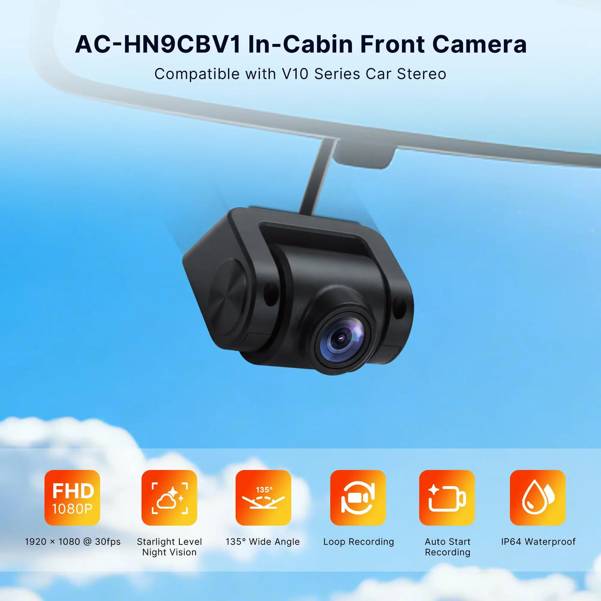 ATOTO AC-HN9CBV1 In-Cabin Camera, Rearward-Facing AHD 1080p 30fps, Starlight Night Vision, 135° Wide-Angle, Parking Mode – Only for ATOTO V10 Series