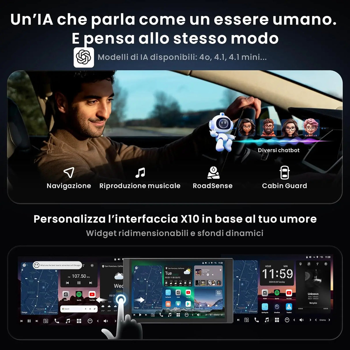 ATOTO X10G125E-R3 12,5" QLED 1 DIN & 2 DIN Android Autoradio con 2 Dashcam, Schermo Flexview, 8G+128G, CarPlay & Android Auto Wireless, Audio 7.1.2CH, 4G LTE, Wi-Fi Dual Band, EQ 36-B