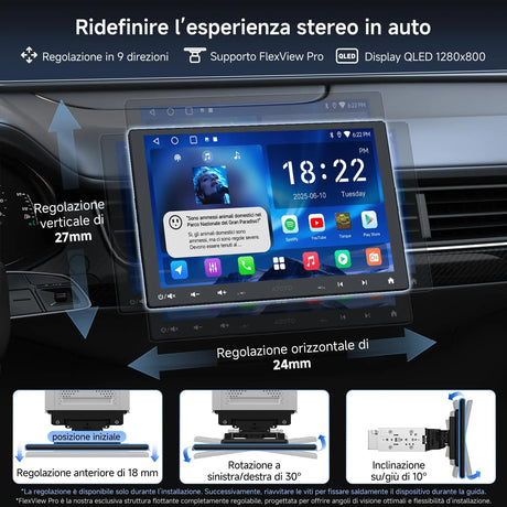 ATOTO A5LG110T 10" Autoradio 1 DIN/2 DIN Android con schermo flottante, telecamera posteriore, CarPlay e Android Auto senza fili, tethering WiFi/BT/USB, MirrorLink, DSP, FM/RDS, 2G+32G