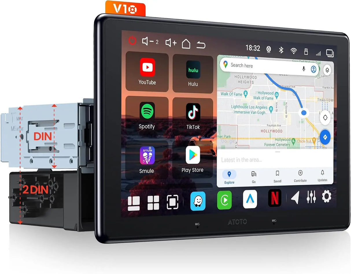 ATOTO V10 10.1" Android Single Din&Double Din Car Stereo, 6+128GB, 4G LTE
