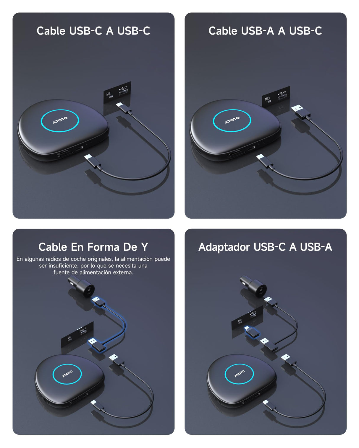 ATOTO CB6C Dongle WIFI CarPlay Inalámbrico Android 13, Caja AI Plug&Play con GPS, Asistente IA, 4G LTE, 4GB+64GB, Negro