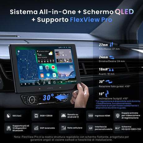 ATOTOZONE 10"QLED AI Android Autoradio 1 DIN, Da Con Navigazione Integrata, 8G+128G, 4G LTE,Schermo Flottante Auto, CarPlay & Android Auto Senza Fili, Doppio Telefono & Bluetooth,X10G110E