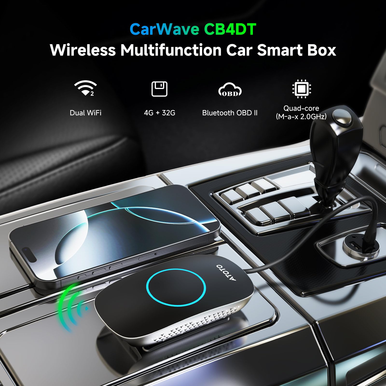 ATOTO CarWave CB4DT Wireless CarPlay Adapter AI Box with OBD2