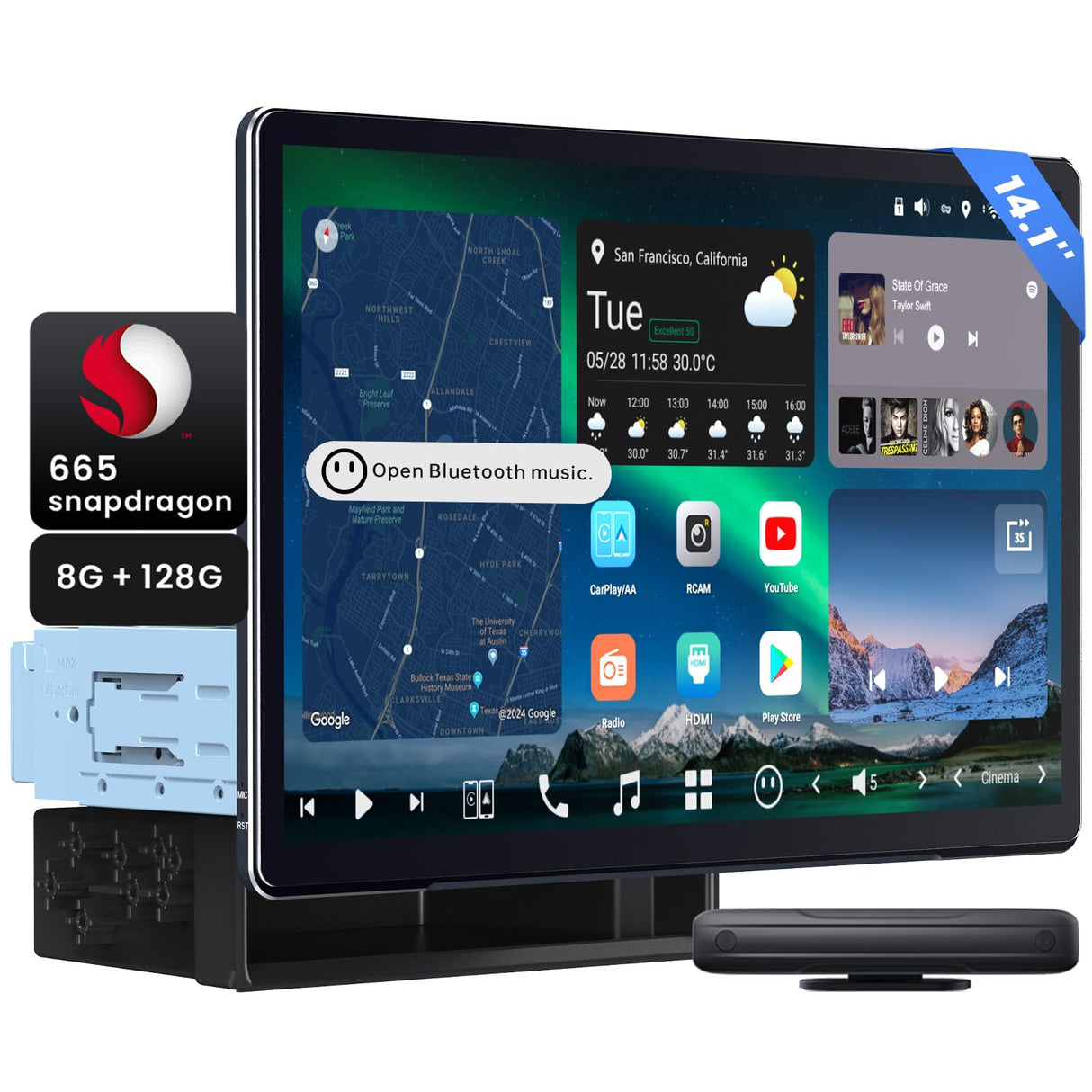 14.1" QLED Single Din & Double Din Adaptive AI Android Car Stereo, 8G+128G, Flexview Display, 7.1.2 Surround Audio, 4G LTE, Dual-Band WiFi, 36B-EQ, Wireless CP & AA,ADS Protocol Compatible, X10G141E