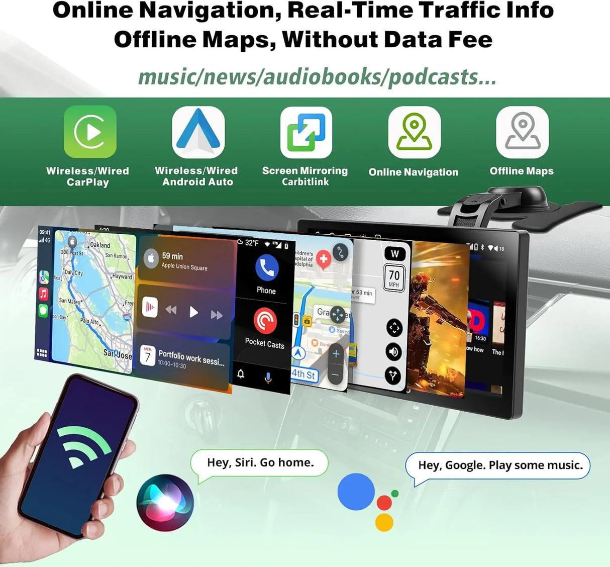 ATOTO Estéreo De Coche Portátil Android De 7 Pulgadas QLED, CarPlay Y Android Auto inAlámbrico De 2+32GB, Mirror Link, Seguimiento GPS, Bluetooth Dual, WiFi, USB, Bluetooth, Puerto HDMI, P907SD