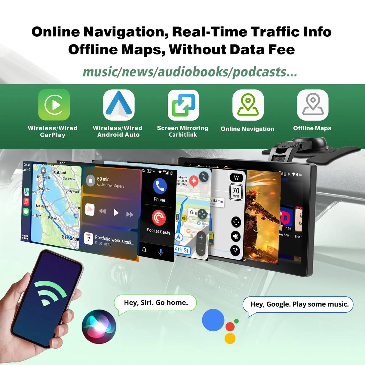 ATOTO Estéreo De Coche Portátil Android De 7 Pulgadas QLED, CarPlay Y Android Auto inAlámbrico De 2+32GB, Mirror Link, Seguimiento GPS, Bluetooth Dual, WiFi, USB, Bluetooth, Puerto HDMI, P907SD