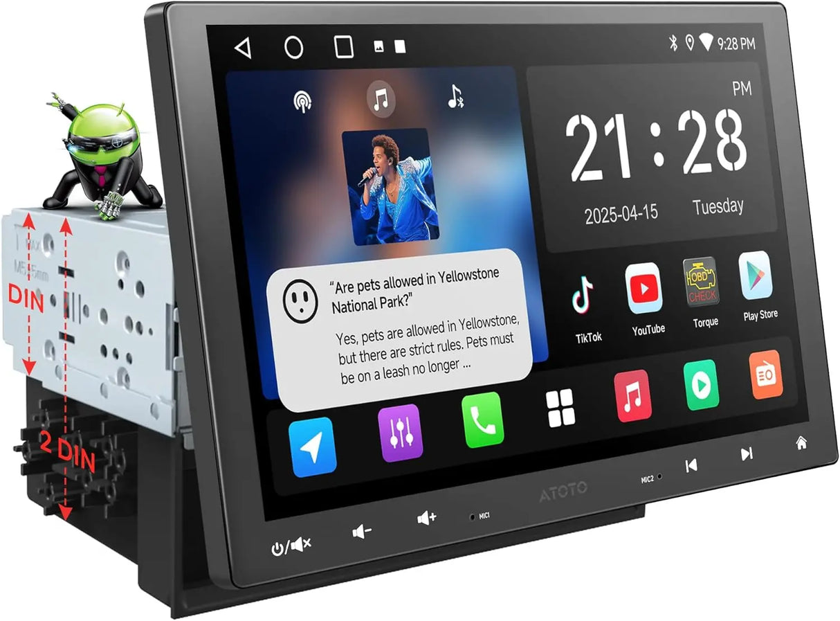 ATOTO A5LG110T 10" Double DIN & Single DIN Adaptive Car Stereo – Floating Display, Wireless CarPlay & Android Auto, WiFi/Bluetooth/USB Tethering, MirrorLink, DSP, AI Chat