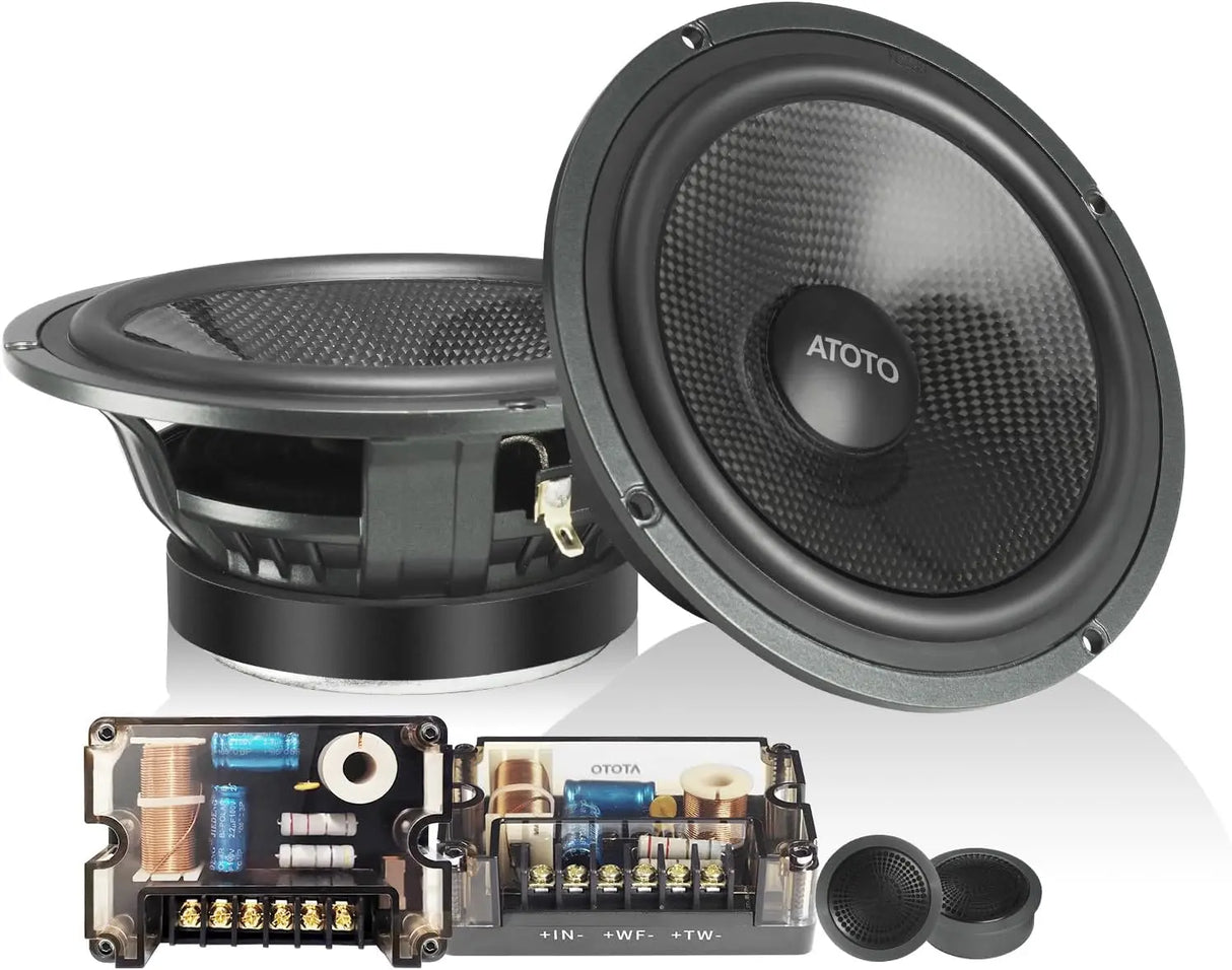 ATOTO CS-651DST 6.5 Inch 2-Way Car Component Speakers System, 6.5″ Mid-Bass Speakers + 1″ Tweeters with Crossovers, 4 Ohm Car Audio Door Speaker Set