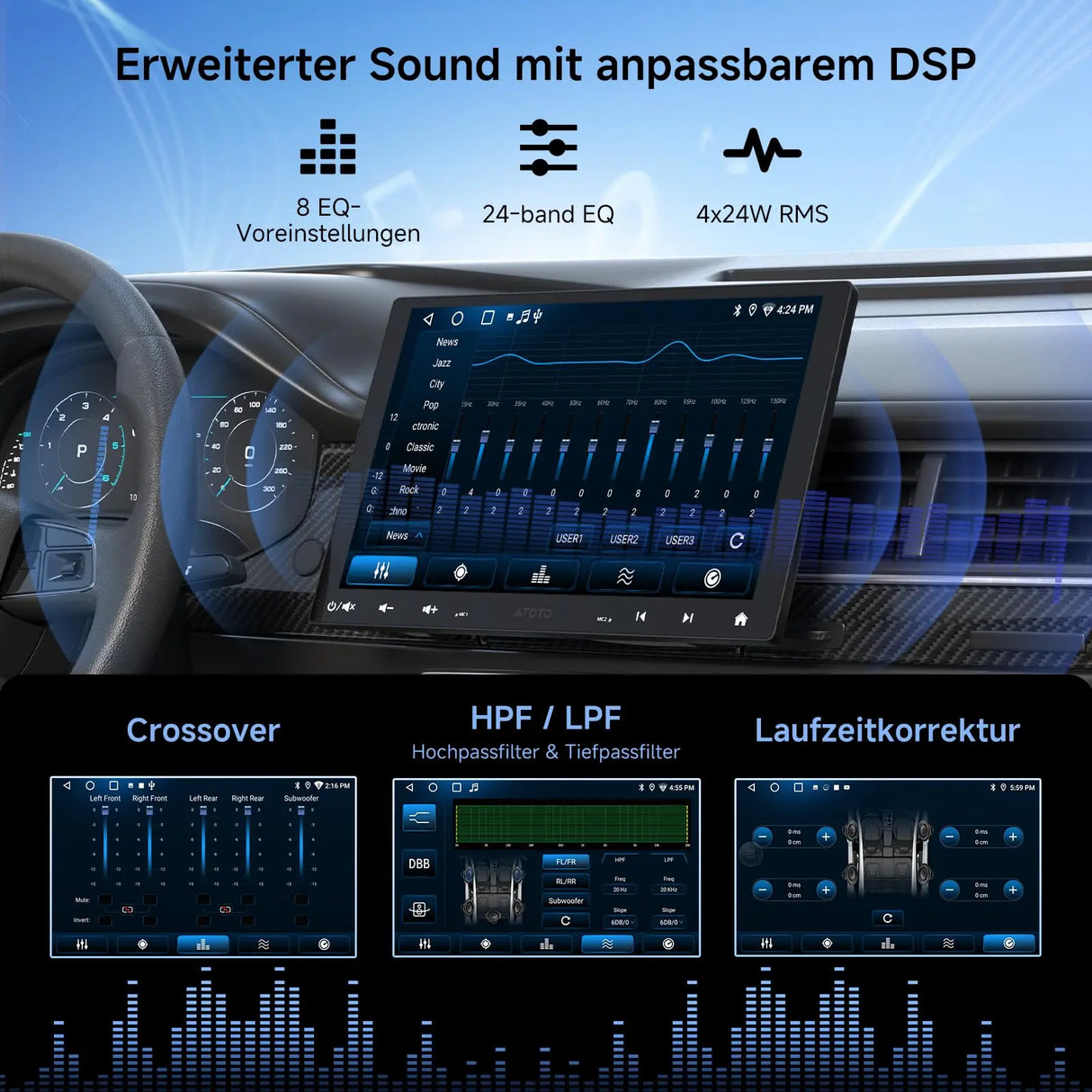 ATOTOZONE A5L 10 Zoll Doppel-DIN &amp; Single-DIN Adaptives 2G+32G Android Autoradio, IPS Schwebendes Display, Wireless CarPlay &amp; Android Auto, WiFi/BT/USB Tethering, MirrorLink, DSP/FM/RDS