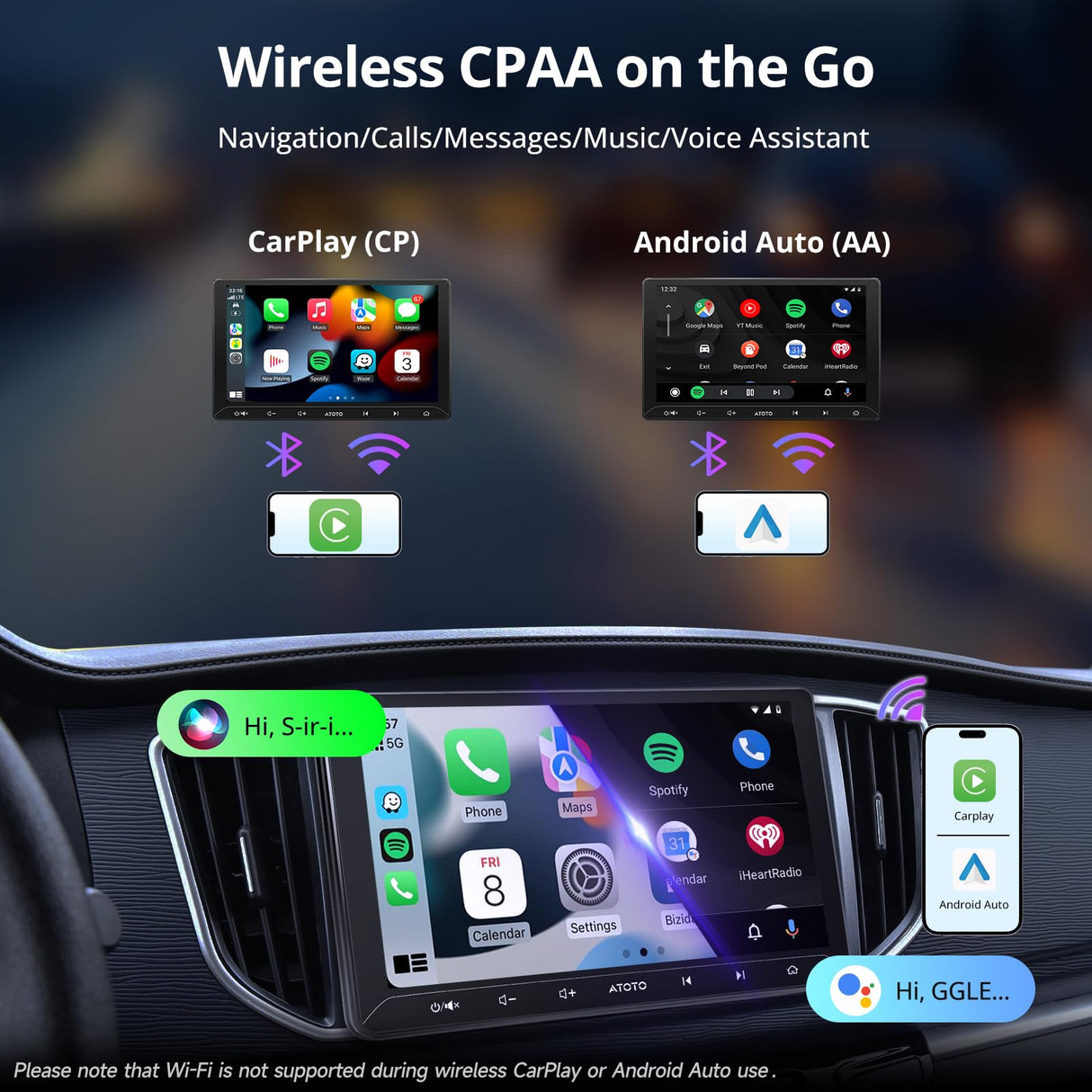 ATOTO A5L Autoradio 2 Din Android 2G+32G, 10 pollici Touchscreen GPS per auto, Tethering di WiFi/BT/USB, CarPlay Wireless e Android Auto Senza fili, Telecamera di backup,MirrorLink, DSP, FM/RDS/TF