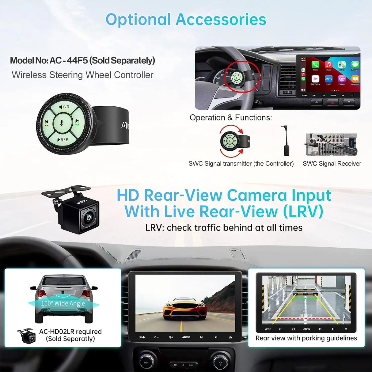 ATOTO F7G211WE 10.1" Double DIN Car Stereo with Wireless Apple CarPlay & Android Auto, QLED Touchscreen, DSP, Bluetooth, LRV, MirrorLink, Steering Wheel Control, AUX, FM/AM Radio