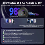 ワイヤレスCarPlayアダプター、2025年アップグレードAndroid 13、CarPlay AIボックスAndroid Autoアダプター、GPSトラック付き、AI DriveChat、4G LTE、2 BT、4G+64G、プラグ＆プレイスマートボックス、CB6C、ディープブラック