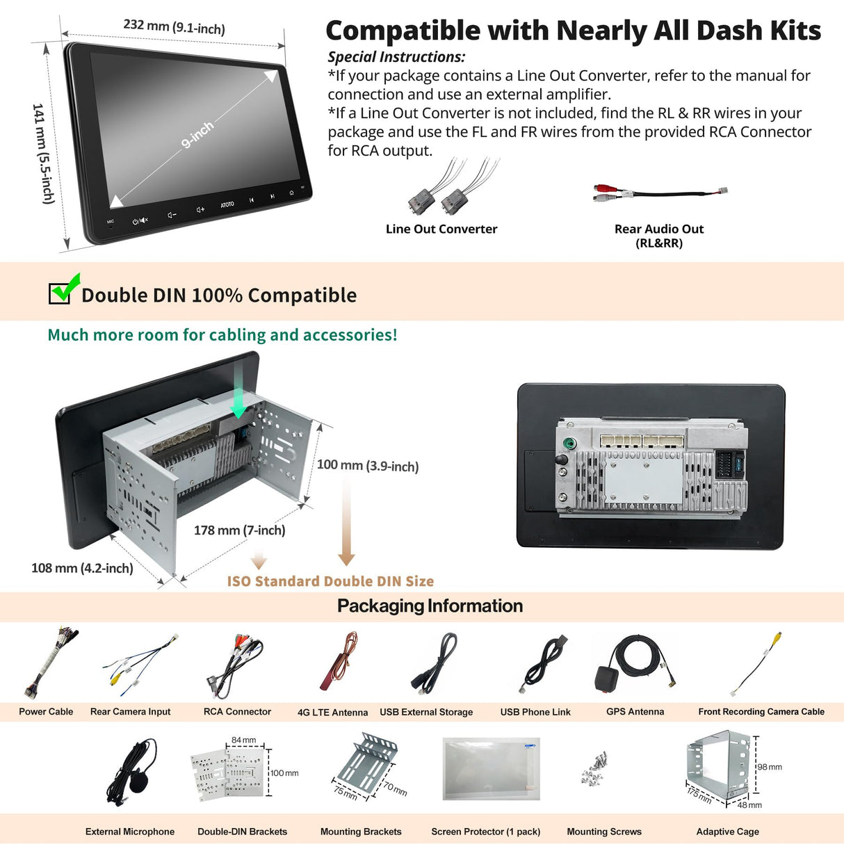 ATOTO S8 8-core 9 inch QLED Double Din Android Car Stereo, Wireless CarPlay & Android Auto, Built-in 4G,WiFi/BT/USB Tethering, 2 Bluetooth, 4G+32G Car Radio, SCVC&DSP, AI Chat, MirrorLink,S8G2094MS