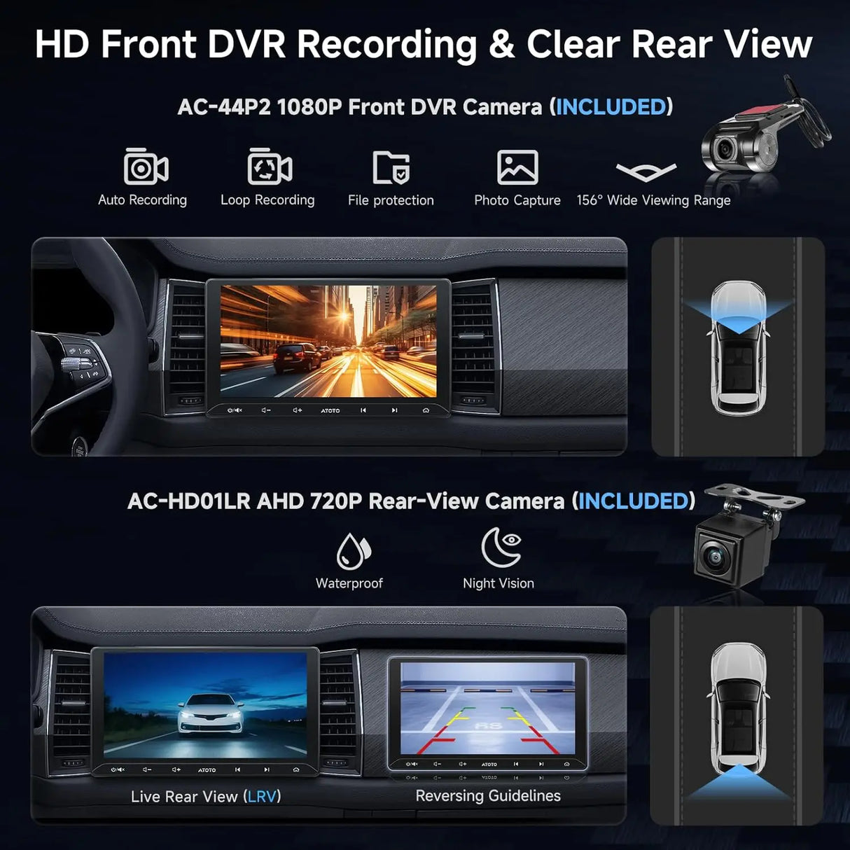 ATOTO A5LG211T 10.1" Android Double Din Radio with Wireless CarPlay/Android Auto, LRV Backup Camera & DVR Dashcam, WiFi/Bluetooth/USB Tethering, 2+32GB, 24-Band EQ & DSP, SWC/FM, MirrorLink, AI Chat
