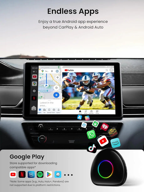 ATOTO CarWave CB6D wireless CarPlay adapter Magic Box CarPlay Video Box - Wireless CarPlay/Android Auto/Android 13 OS, 8GB+128GB, 4G LTE, WiFi, Dual Bluetooth, GPS, YouTube/Netflix Support, microSD, OTA, Black