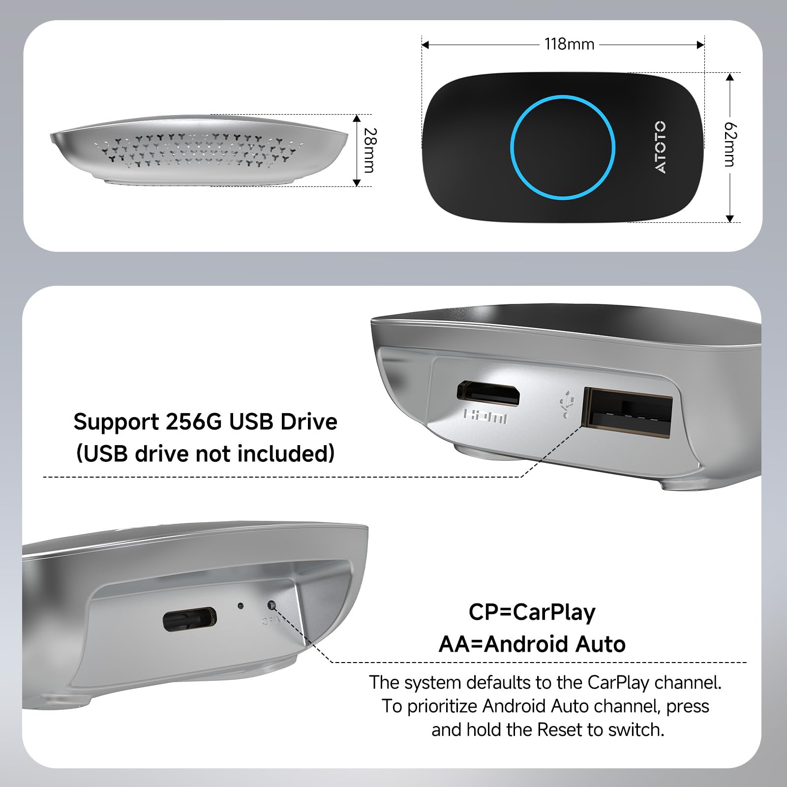 新品 ATOTO AD5A AI Box 無線CarPlayアダプタ Ai Box Carplay/Android Auto Wireless Adapter, 5-in-1 Video