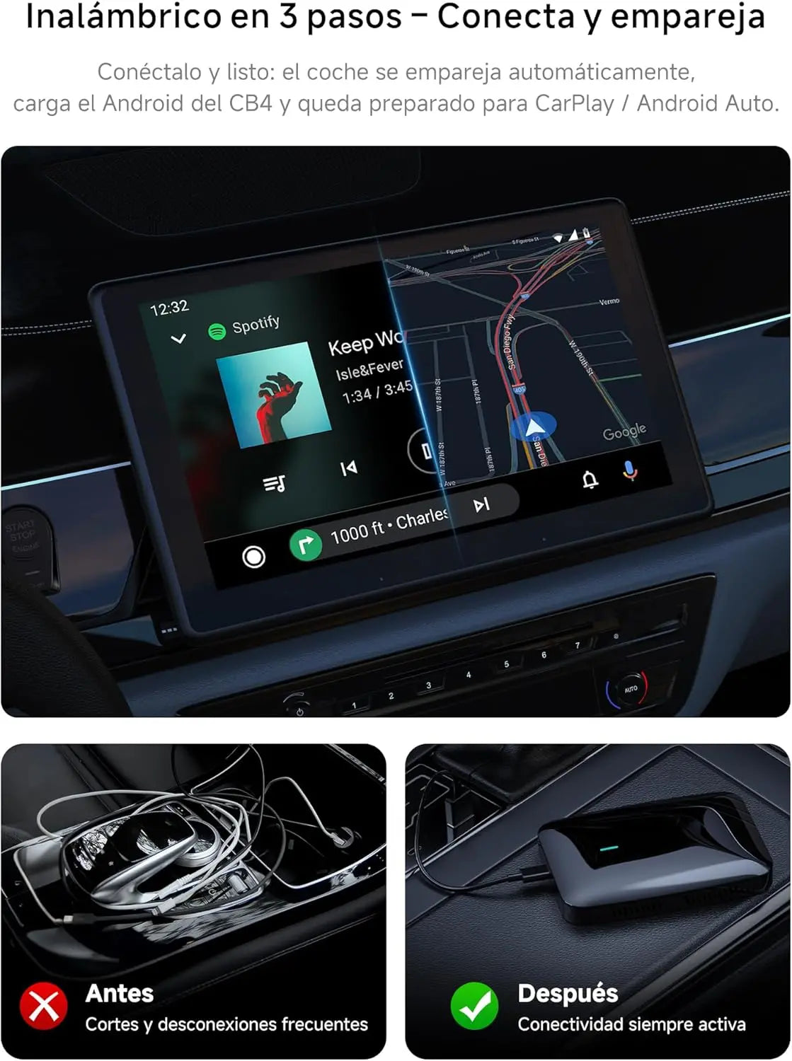 AD1 Adapter CarPlay & Android Auto Wireless AI Box, BT, WLAN, HDMI
