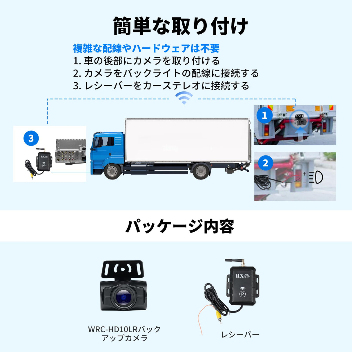 ATOTO WRC-HD10LR ワイヤレスバックアップカメラ 140°広視野角ナイトビジョン AHD 720P 車/SUV/トラック用安定信号進行リアビューカメラ