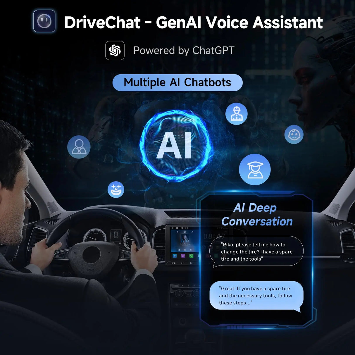 ATOTOZONE A5L 10.1" Android Double Din Car Stereo, Wireless CarPlay/Android Auto, LRV Backup Camera&1080P DVR Dashcam, WiFi/Bluetooth/USB, 2+32GB, 24B EQ&DSP/FM, MirrorLink, AI Chat&GPS Tracking