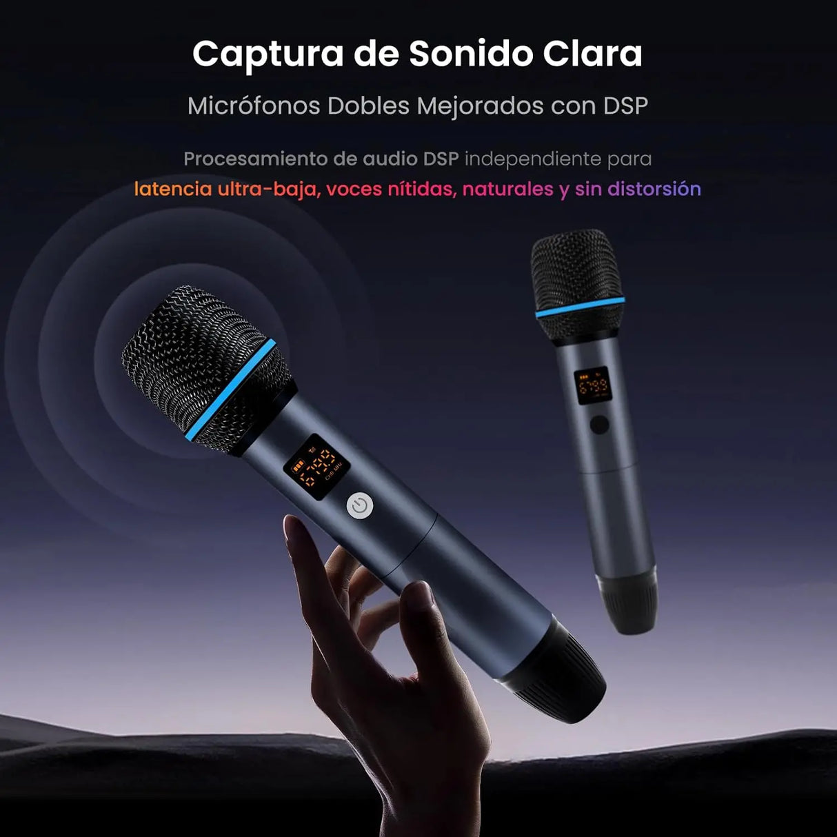ATOTO AC-MICW2 Kit de Micrófonos Inalámbricos – 2 Micrófonos de Mano Recargables con Receptor, Baja Latencia, Alcance 15 m, 6h Duración, Compatible con Autorradios Serie V10 para Karaoke