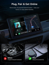 ATOTO CB6C CarPlay AI Box Adapter, Android Multimedia Magic Box with Built-in 4G LTE SIM Slot, Wireless CarPlay & Android Auto, Watch YouTube/Netflix/Disney+, 4GB+64GB, 8-Core, DriveChat AI, TF Card Support - Converts Wired to Wireless