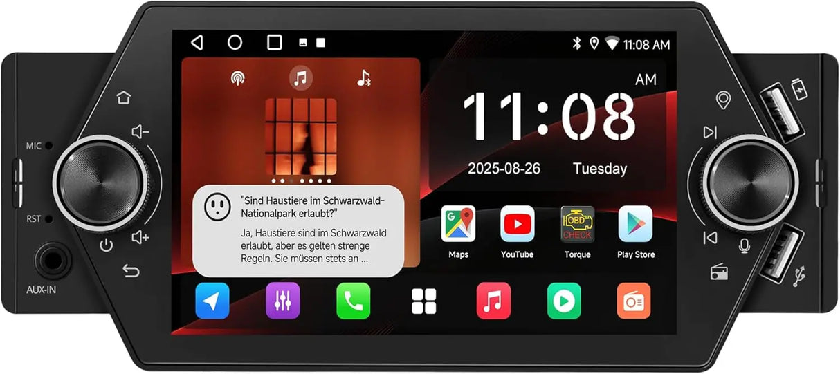 ATOTO A5LG1A5T 5" Android Autoradio Bluetooth 1 DIN, 2G+32G, Wireless CarPlay & Android Auto, Touchscreen, Wi-Fi/USB Tethering, MirrorLink, GPS, FM/RDS, Sprachsteuerung, Live-Rückansicht