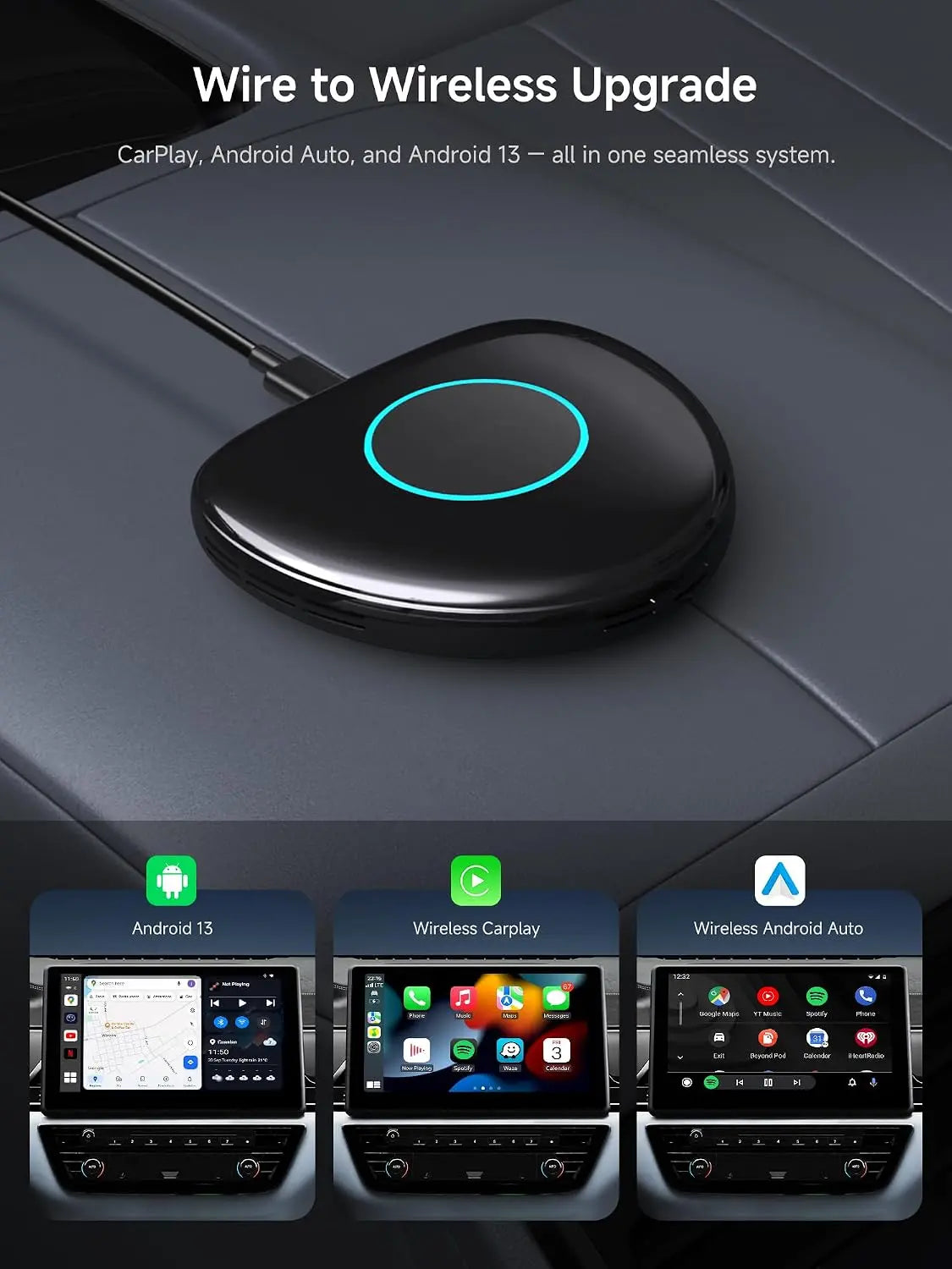 ATOTO CB6C CarPlay AI Box Adapter, Android Multimedia Magic Box with Built-in 4G LTE SIM Slot, Wireless CarPlay & Android Auto, Watch YouTube/Netflix/Disney+, 4GB+64GB, 8-Core, DriveChat AI, TF Card Support - Converts Wired to Wireless