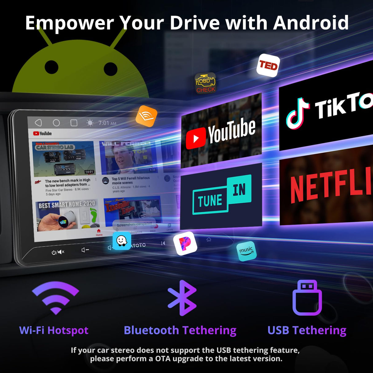 ATOTO A5L Radio Coche 2 DIN Android 2G+32G, 10 Pulgadas GPS del Coche, Conexión a Internet Via WiFi/BT/USB, CarPlay & Android Inalámbrico, Cámara Trasera, MirrorLink, DSP, FM/RDS/TF