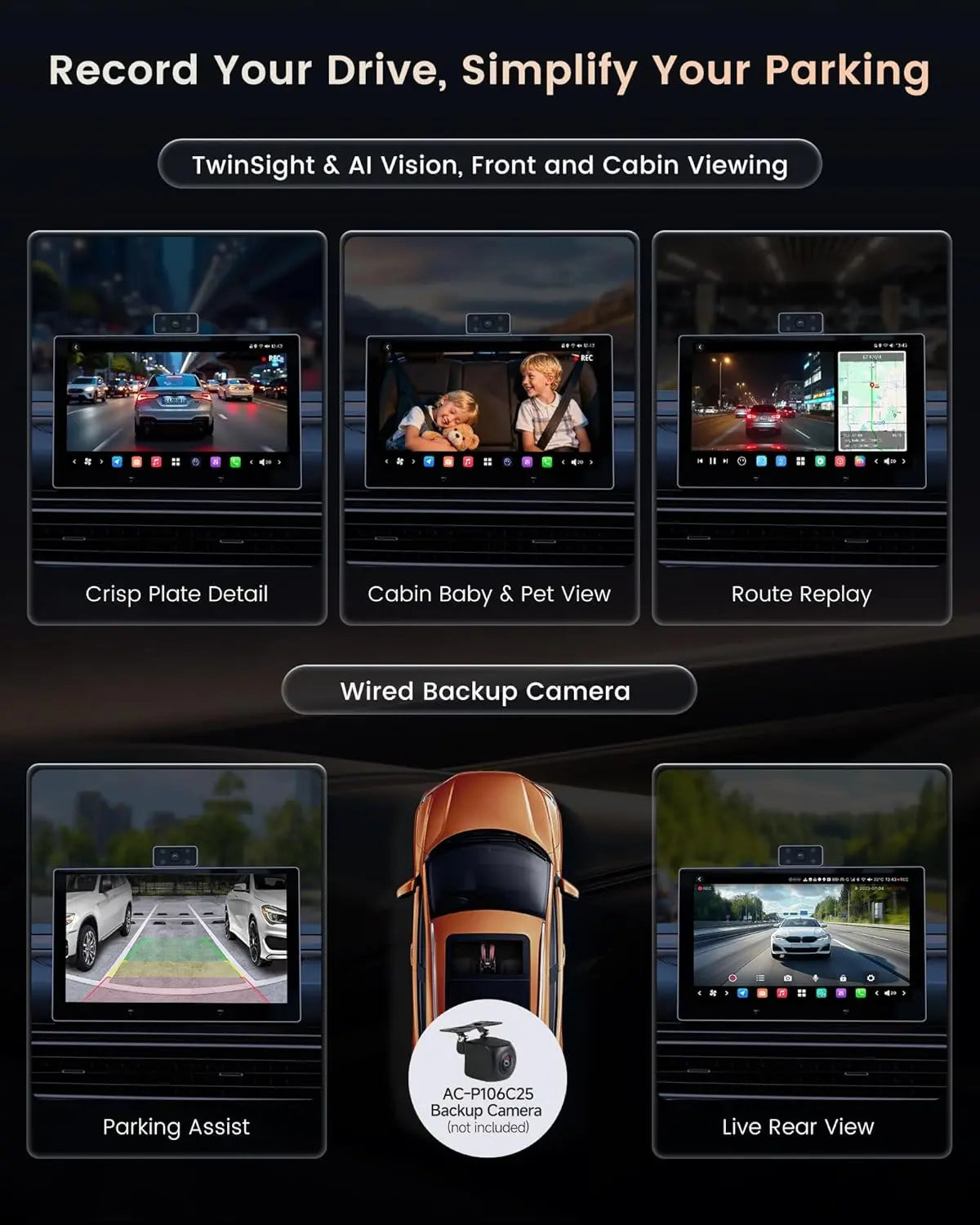 ATOTO P1009M2M 9" QLED CarPlay Screen for Car, Wireless CarPlay & Android Auto, 8GB+128GB, 4G LTE/WiFi/BT/USB, AI GPS, Front & Cabin DVR Dash Cam, Parking Monitor, OTA