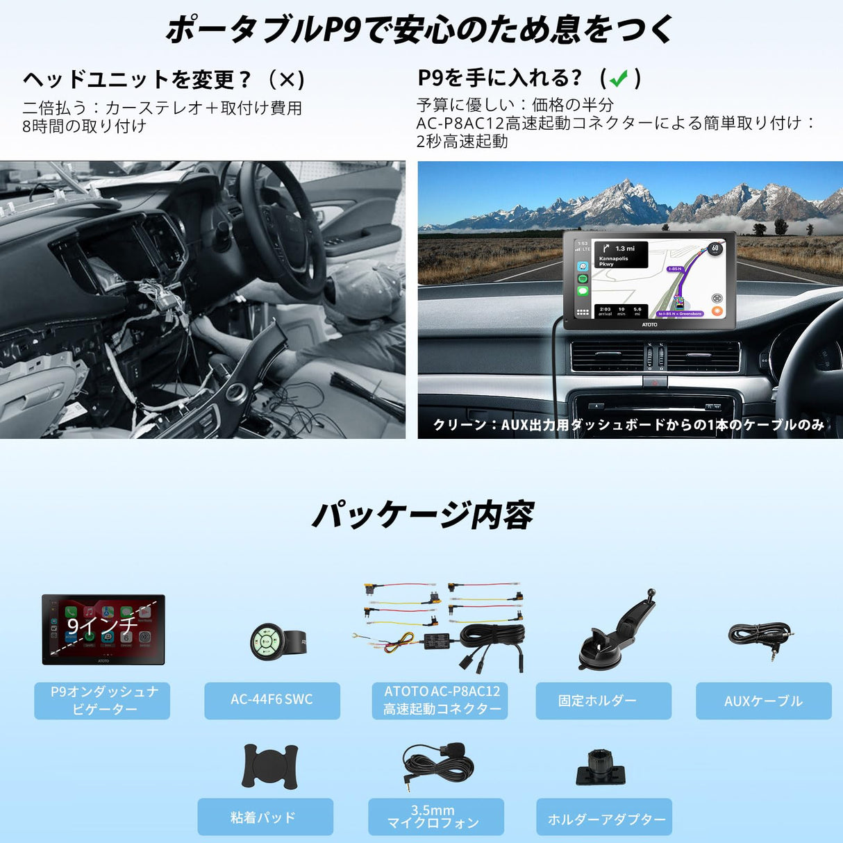 P909PR-S3 ポータブルナビ 9インチディスプレイオーディオ – ATOTO