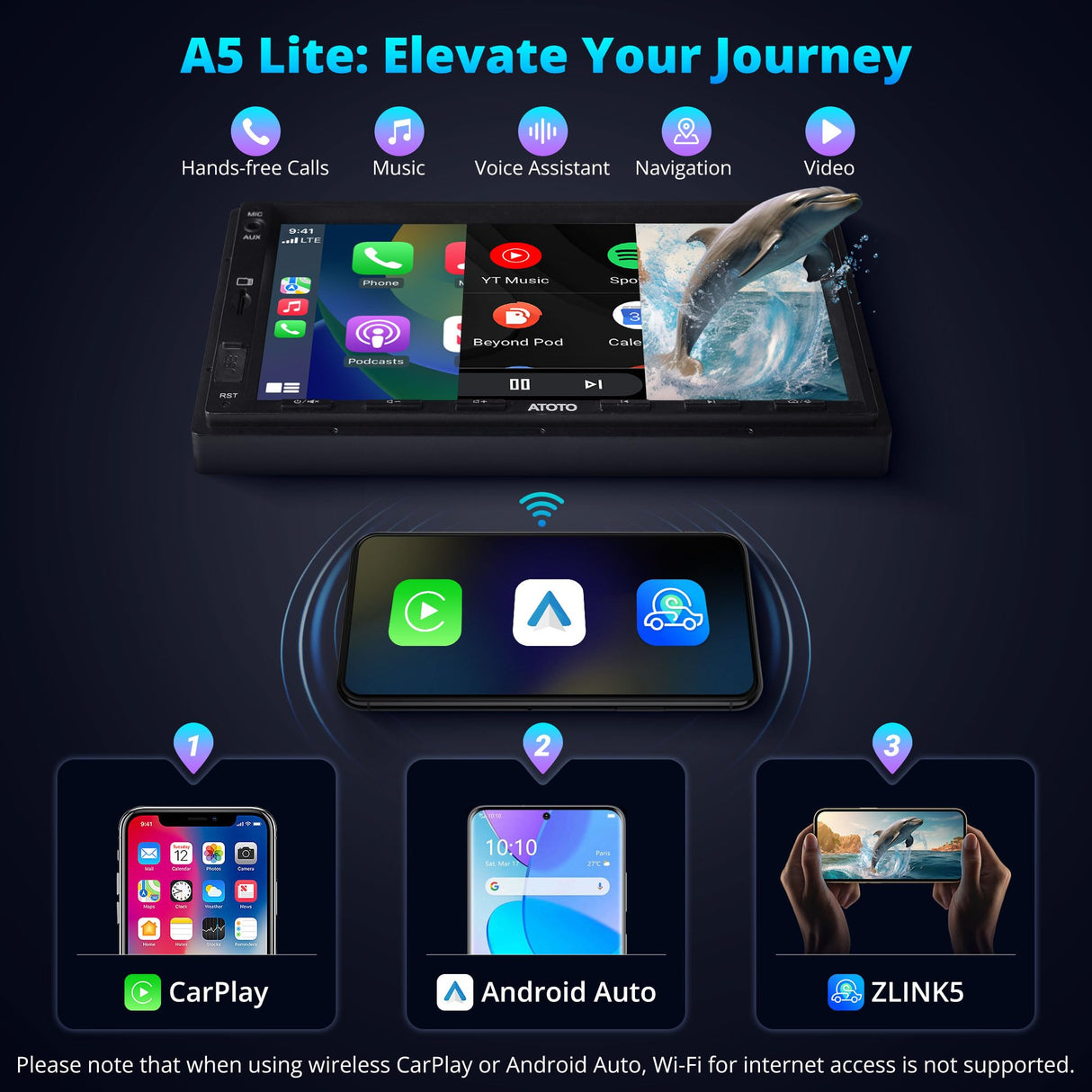 ATOTO A5L 7" Android Double Din Car Stereo with Dash & Backup Camera, Wireless CarPlay and Android Auto, WiFi/BT/USB Tethering, DSP, Bluetooth, FM/AM/TF, 2G+32G