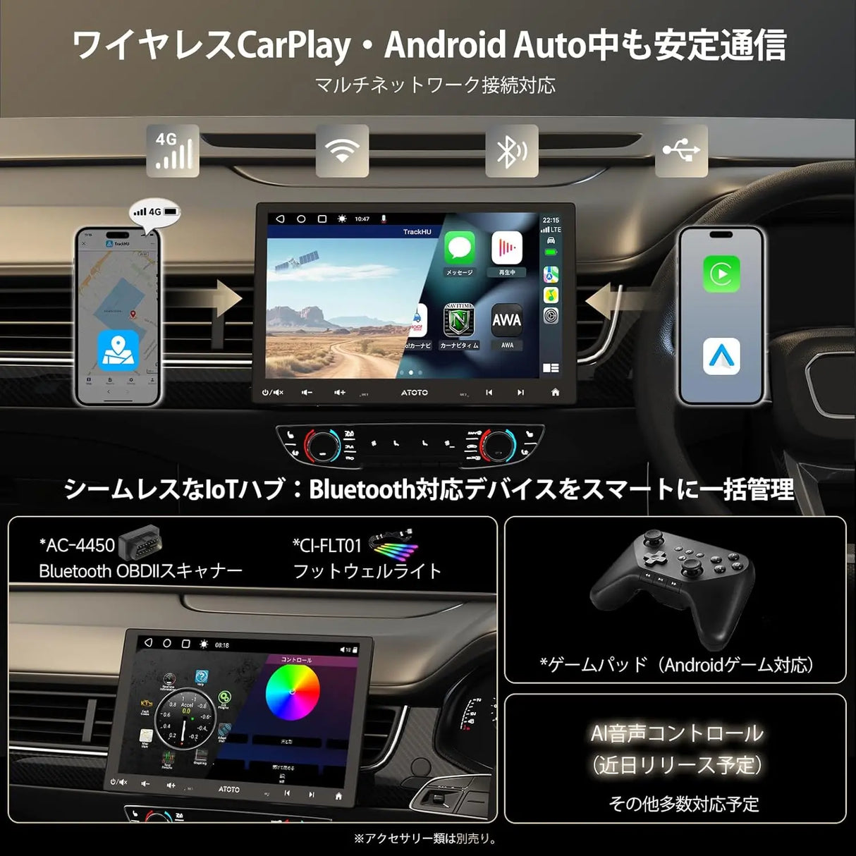 ATOTO S8 10インチ 1Din/2Dinディスプレイオーディオナビ CarPlay 4G対応