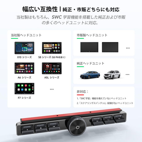 ATOTOZONE AC-44F20 ワイヤレスリモコン バックライトキー付、柔軟な取り付け、カスタマイズ可能ボタン、A6、A5L、S8（S8 PN以外）、X10、V10や他多数SWC学習対応機種用