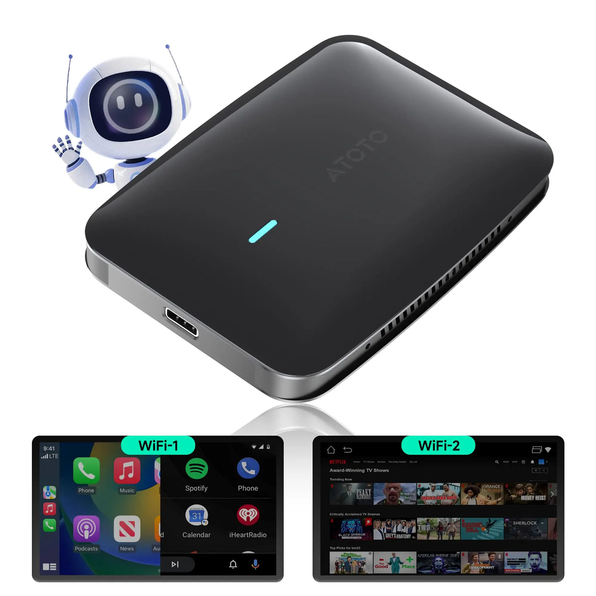 ATOTO CB4Bワイヤレスアダプター｜CarPlay対応・4G+32G・動画視聴可能