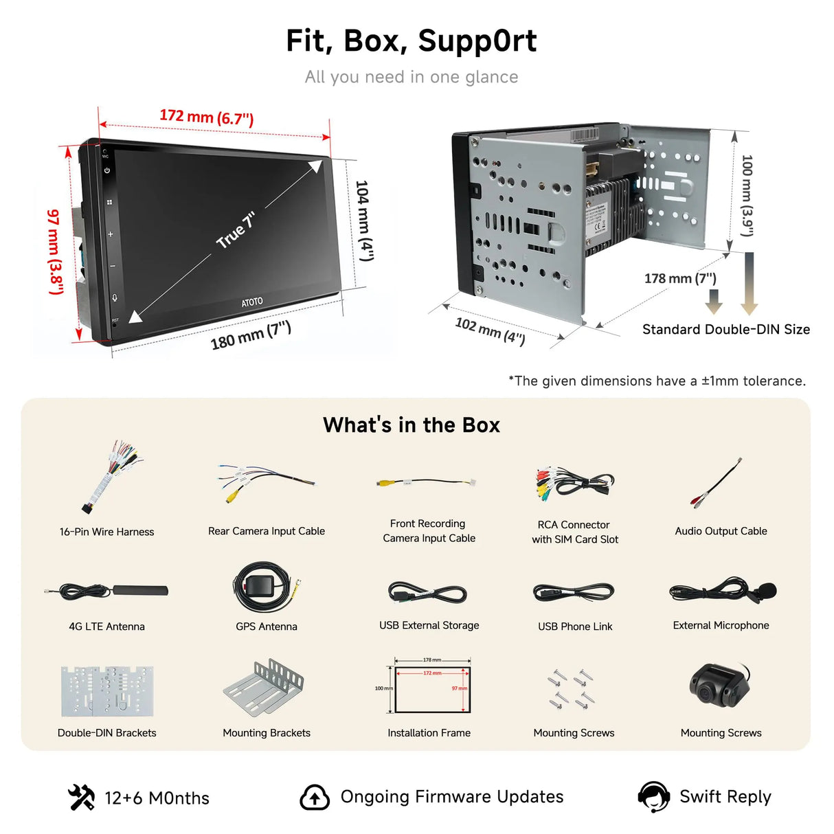 ATOTO S8G2C74MS 7" Android 11 ChatGPT Double Din Car Stereo Wireless CarPlay & Android Auto S8 Gen3 Octa-Core 4G RAM+32G ROM LTE/WiFi Dual BT DSP Front Camera GPS Tracking