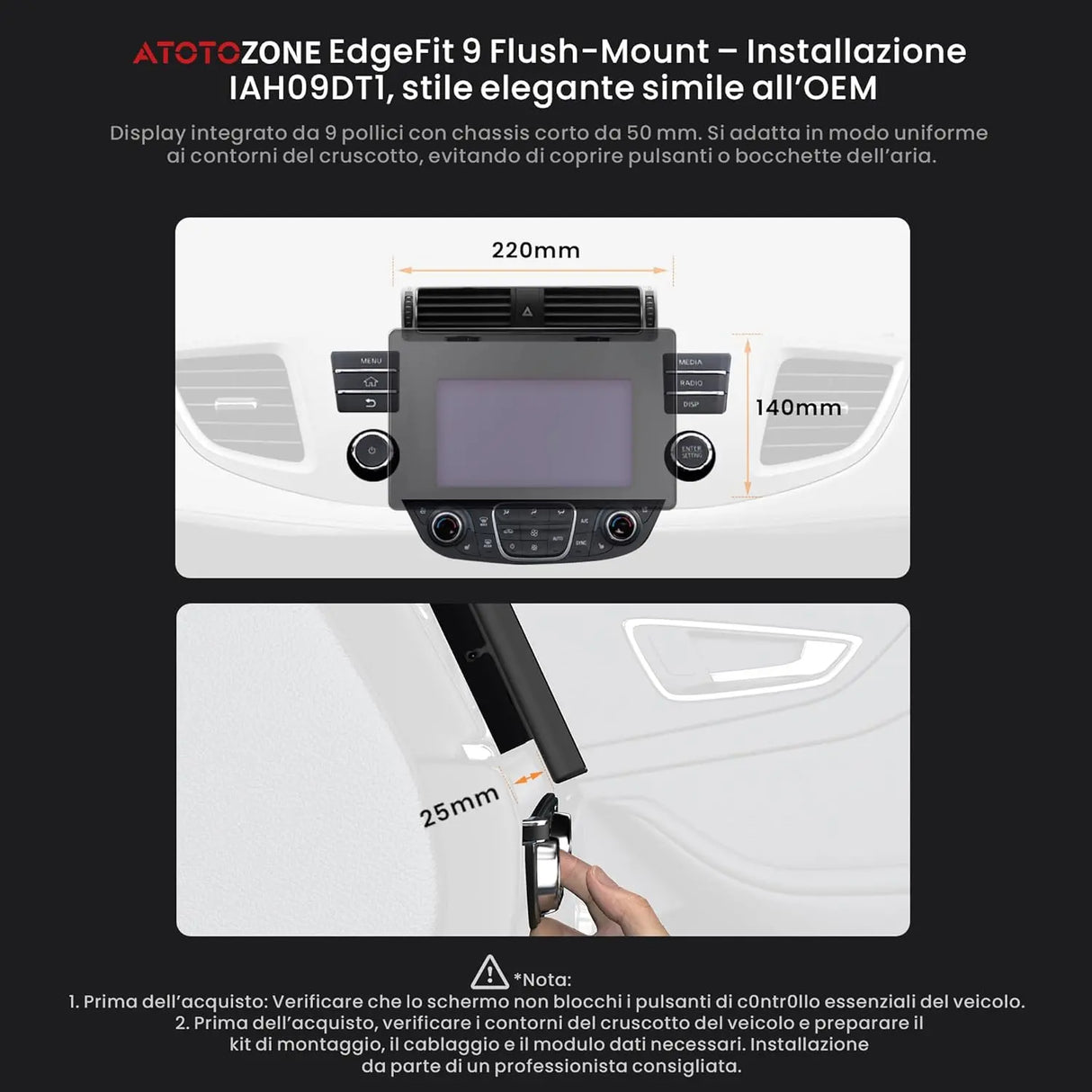 ATOTO X10DG209E Autoradio 2 DIN 9" QLED DAB, 8+128G, CarPlay Wireless, Android Auto Wireless, 4G LTE, Assistente Vocale AI, Tracciamento GPS, Doppio Microfono & Bluetooth, LRV, 36B-EQ, Ingresso HDMI