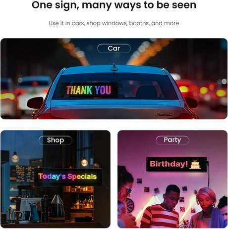 LEAPROCK 21" HD LED Light Sign for Car - Programmable Flexible Display with Bluetooth Control, Custom Logos/Animations & Eco Mode for Car Windshield