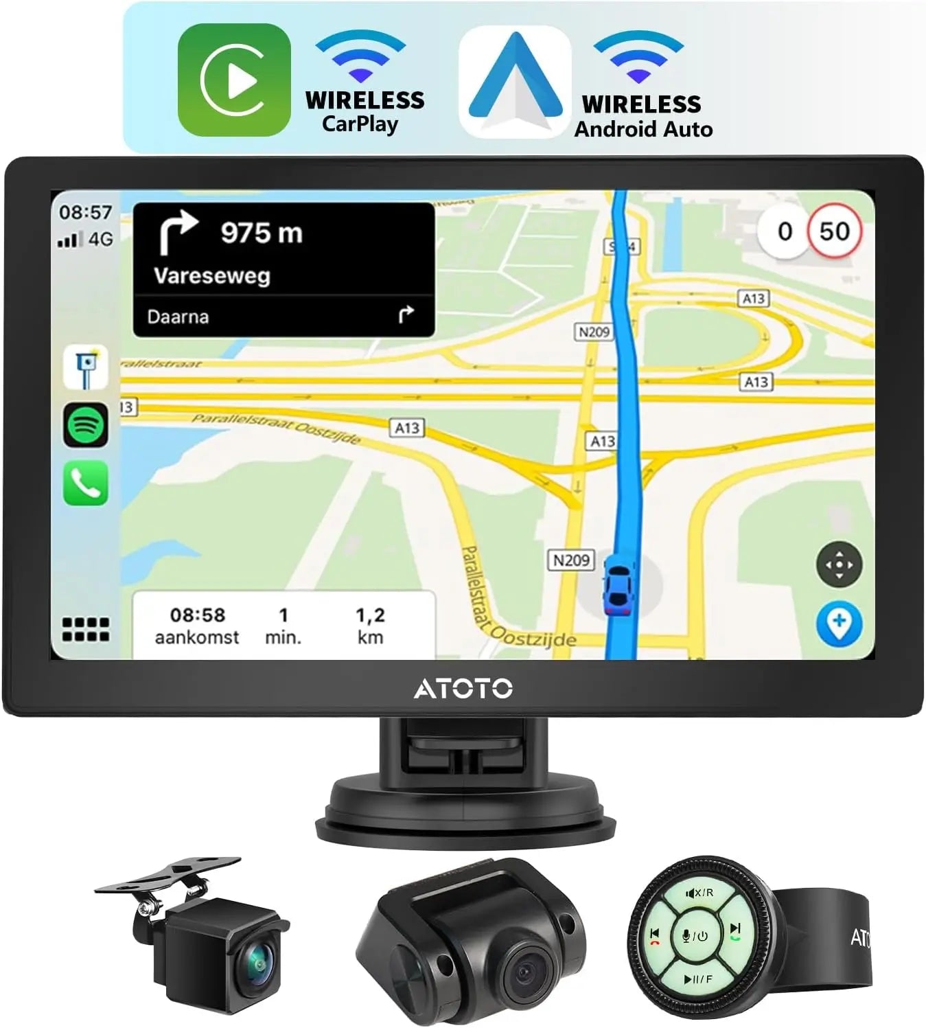 ATOTO P807PR Wireless CarPlay Screen for Car, 7 inch Portable
