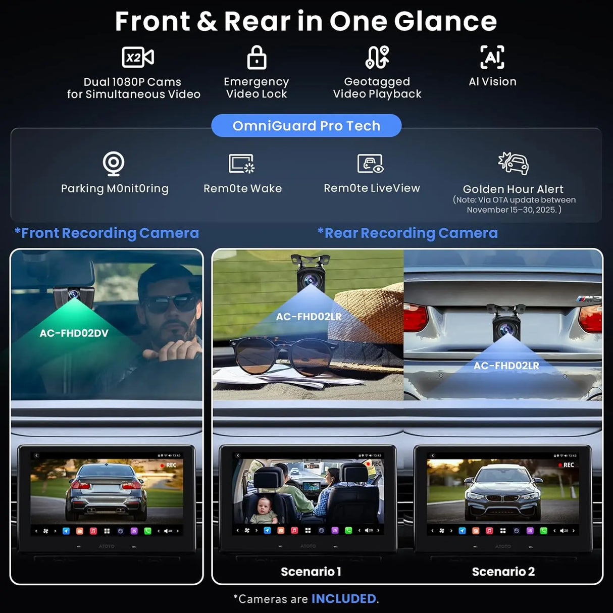 ATOTO X10G110E 10.1" Single & Double Din Radio 8-Core Android 13 with 1080P Dash Cam Front & Rear, OBD2 Scanner 5-in-1, Wireless CarPlay & Android Auto, 8+128G Floating QLED Touchscreen, ChatGPT AI