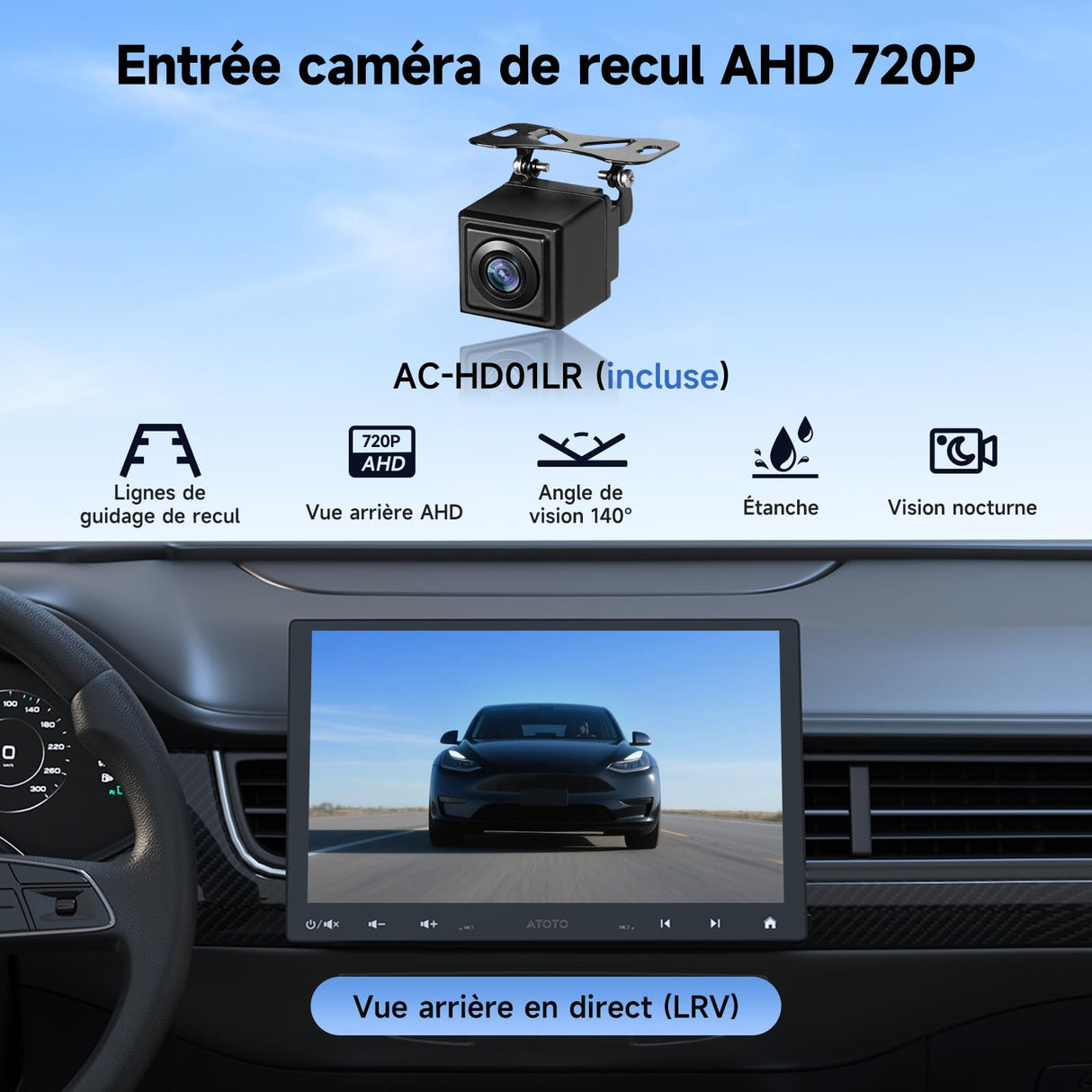ATOTO A5LG110T 10" Autoradio 1 DIN/2 DIN Android con schermo flottante, telecamera posteriore, CarPlay e Android Auto senza fili, tethering WiFi/BT/USB, MirrorLink, DSP, FM/RDS, 2G+32G