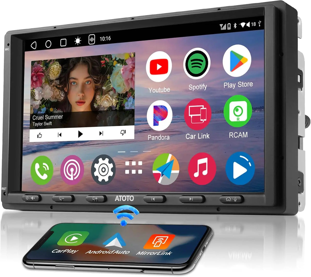 ATOTO A6G2A7PL 7" Double Din Car Stereo, Android, 4G+64G, Wireless/Wired CarPlay & Android Auto, 4G LTE Nano Card, Touchscreen, MirrorLink, Bluetooth, GPS Navigation, Audio Receiver (Upgraded)