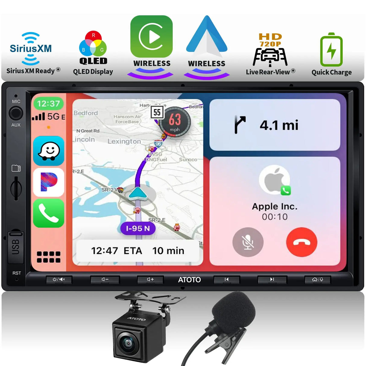 ATOTO F7G2A7XE 7" Double DIN Car Stereo, QLED Display, Backup Camera, Microphone, Wireless CarPlay & Android Auto, In-Dash Navigation, MirrorLink, Bluetooth, HD LRV, SXM, Phone Charging