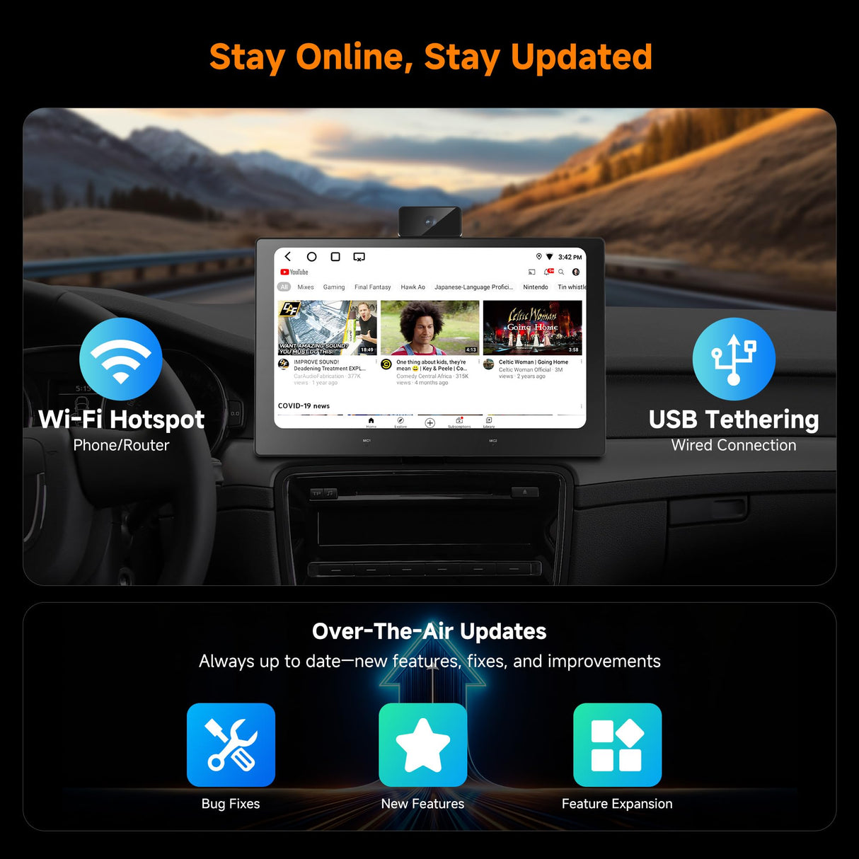 ATOTO P609S1N 9" Portable CarPlay Screen – Wireless CarPlay & Android Auto Touchscreen with Dash Cam, Bluetooth, GPS Navigation, Voice Control & Music Player, Plug & Play Car Stereo (P6 Standard DashCam)