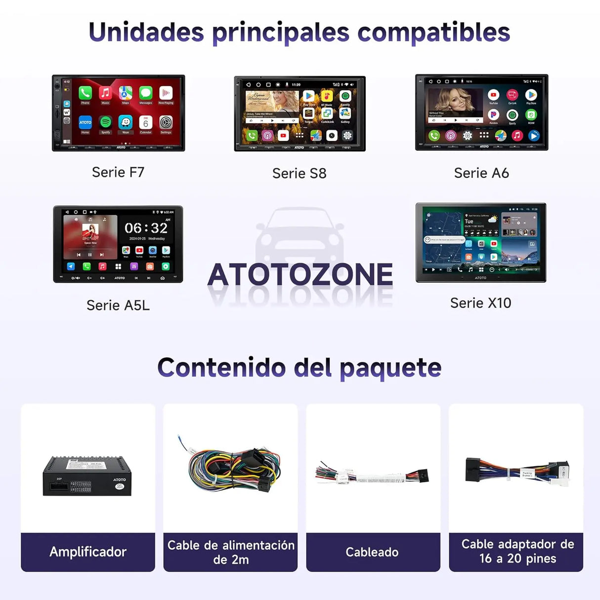ATOTO CA-AEC122DL Amplificador de Auto Compacto 4x60W RMS, 4 Canales, Clase D TI TPA3221, EQ Personalizable, Cable de Alimentación 2m, Compatible con Estéreos ATOTO