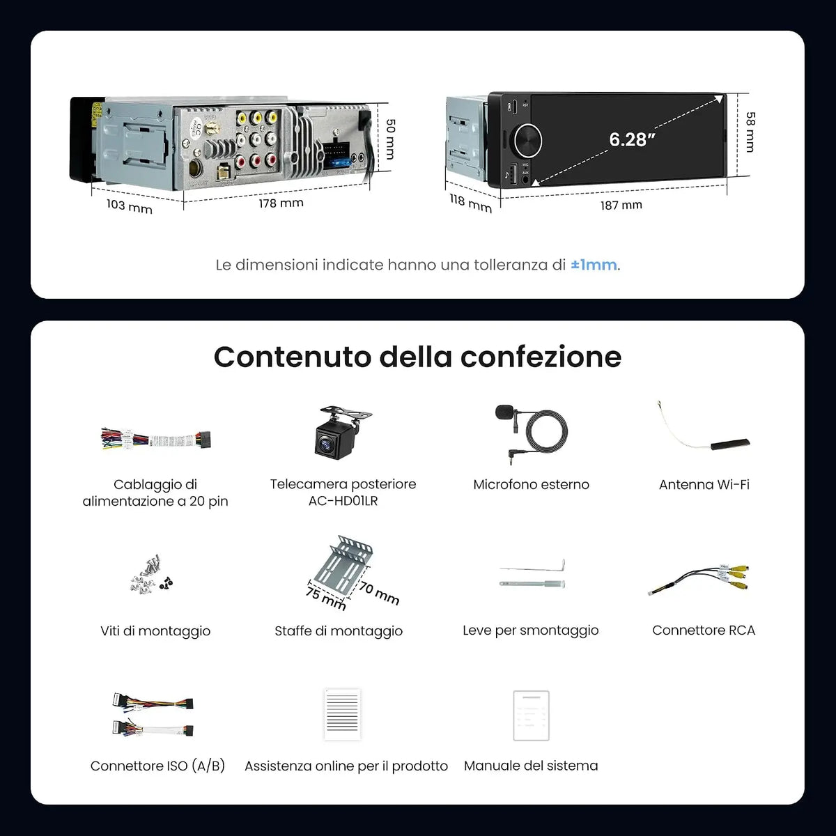 ATOTO F7G1A6WE-S01 Autoradio 1 DIN 6,28" Touchscreen, CarPlay e Android Auto Wireless, Bluetooth, Schermo Integrato, F7WE Gen2
