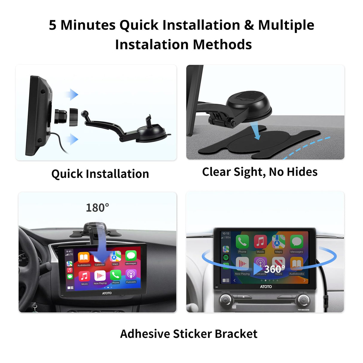 ATOTOEXCEL P5 Autoradio Portatile con CarPlay Senza Fili, Android Auto Senza Fili, 9 Pollici 1028x720 QLED Touchscreen Schermo Per Auto, con telecamera posteriore da 1080P, Mirror Link/FM/AUX