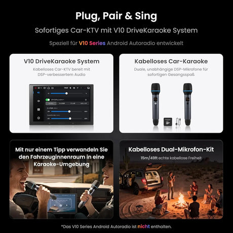 ATOTO AC-MICW2 Drahtloses Mikrofon-Set – Zwei wiederaufladbare Karaoke-Handmikrofone mit Empfänger, 15 m Reichweite, 6 Std. Laufzeit, kompatibel mit V10-Serie Autoradios