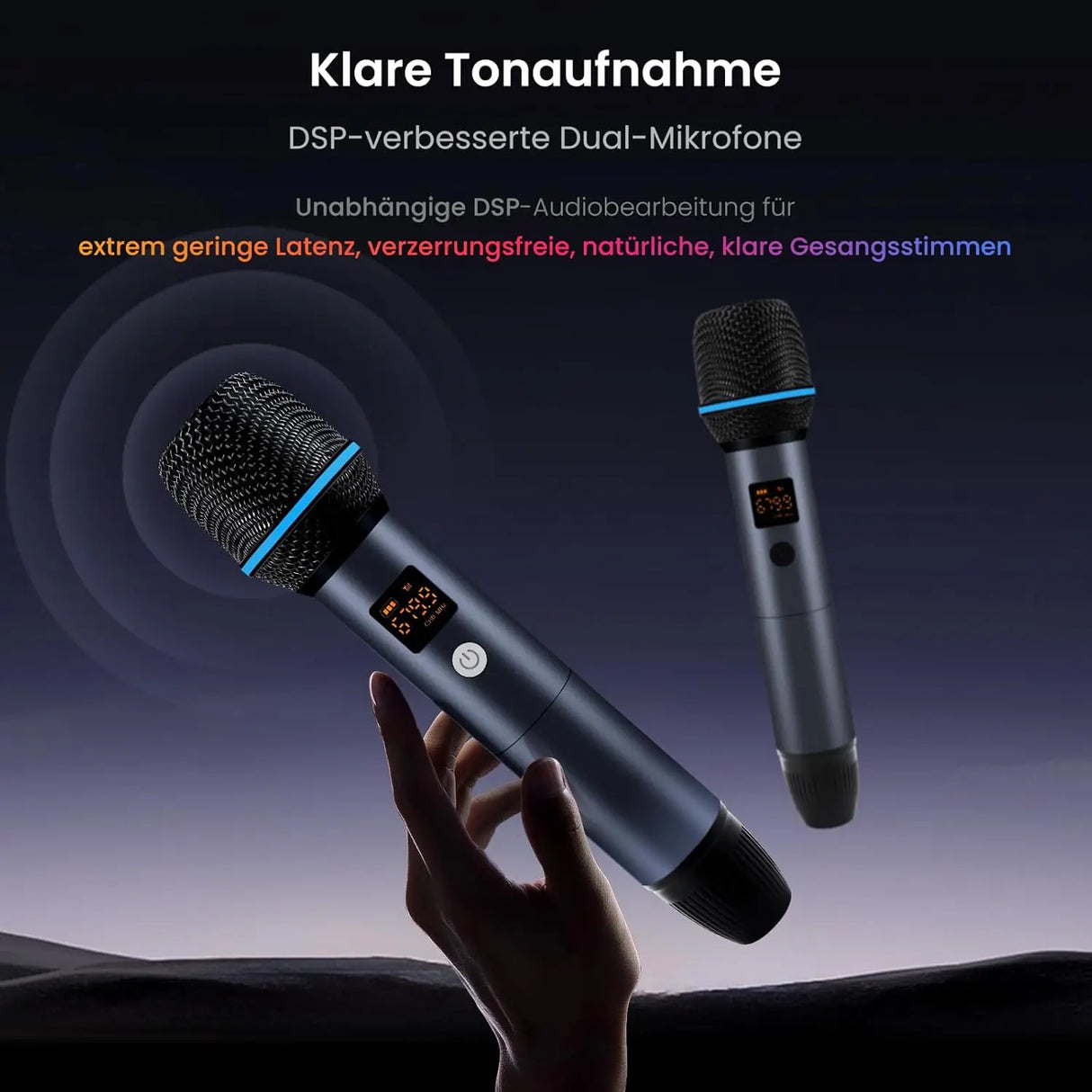 ATOTO AC-MICW2 Drahtloses Mikrofon-Set – Zwei wiederaufladbare Karaoke-Handmikrofone mit Empfänger, 15 m Reichweite, 6 Std. Laufzeit, kompatibel mit V10-Serie Autoradios